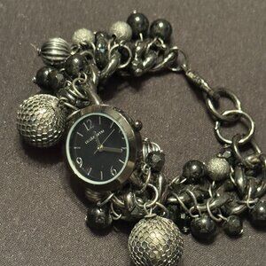 Vintage Watch Bracelet Black Silver Tones